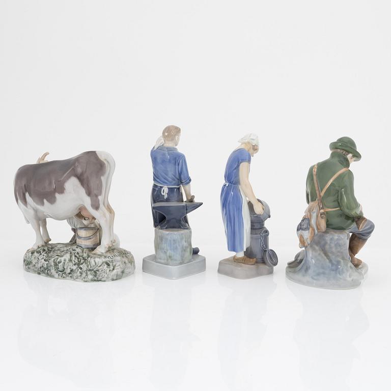 Figuriner 4 st, porslin, Royal Copenhagen (2) och Bing & Gröndahl (2).