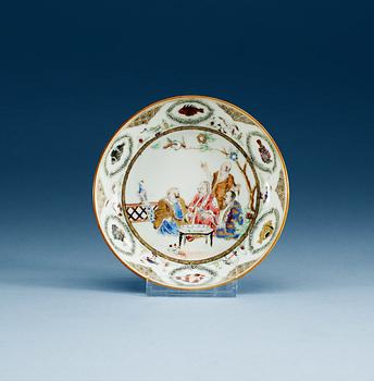 1494. A rare famille rose dish after model by Cornelis Pronk, Qing dynasty, Qianlong (1736-95) circa 1738.