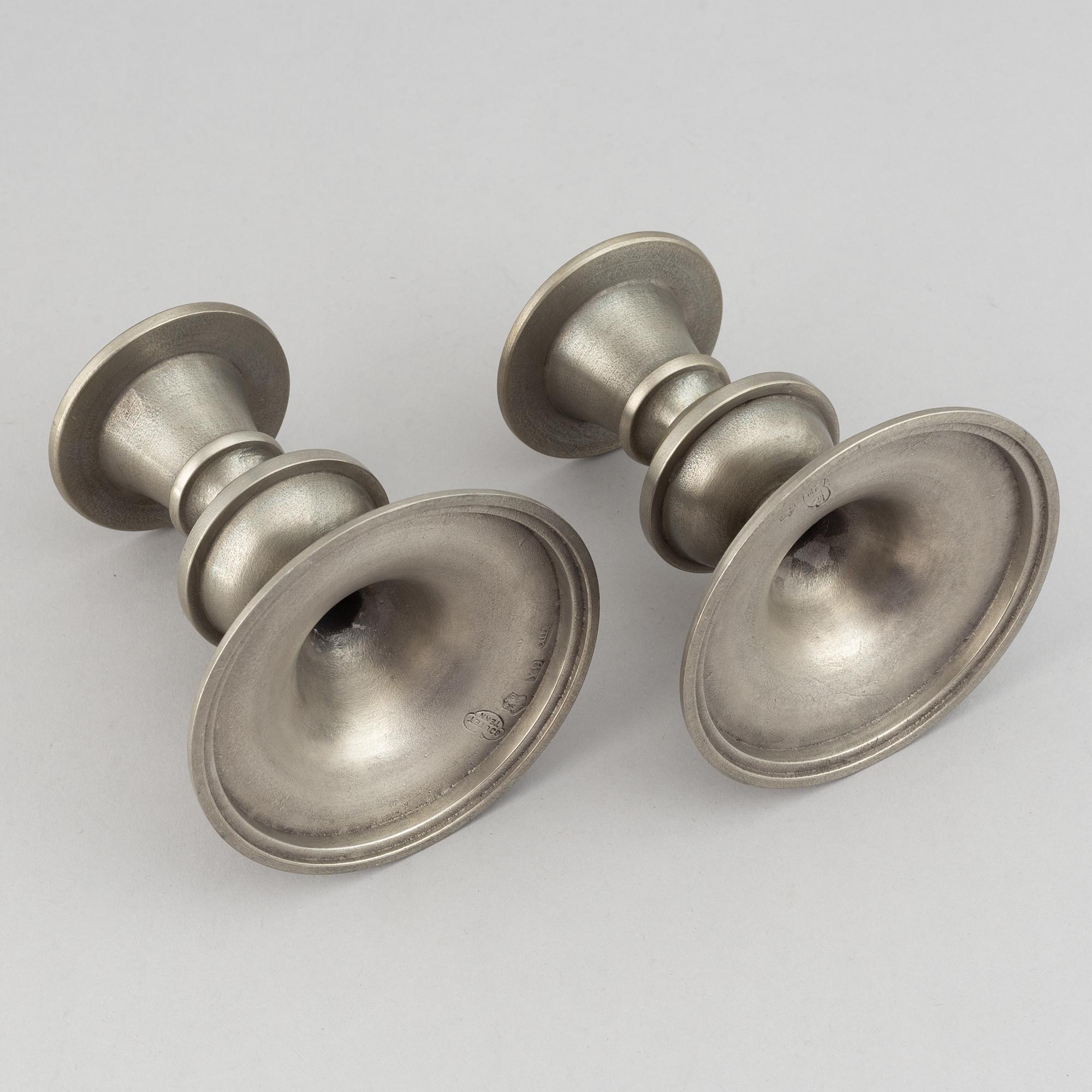 Edvin Ollers, a pair of pewter candlesticks, Schreuder & Olsson, Stockholm 1973.