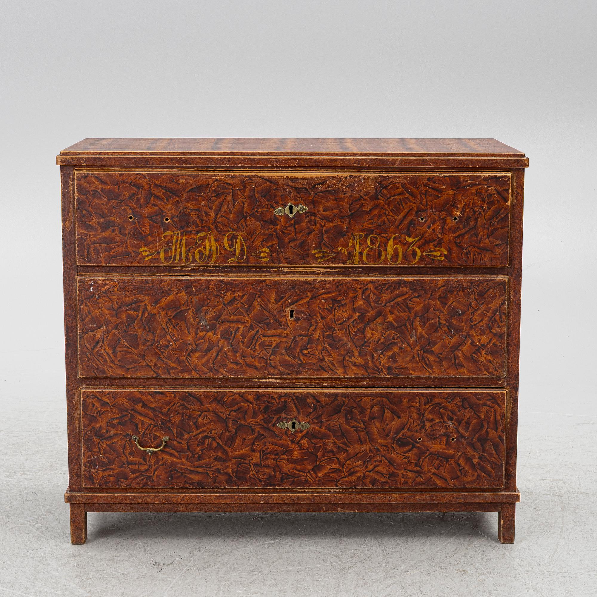 A chest of drawers, probably Värmland, dated 1863.