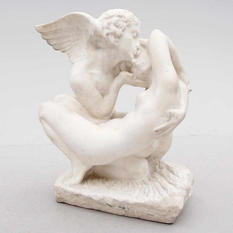 SKULPTUR, marmor, otydlig monogramsignering, 1800-tal.