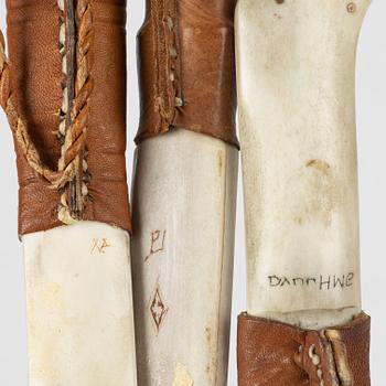 Three reindeer horn knives all signed.