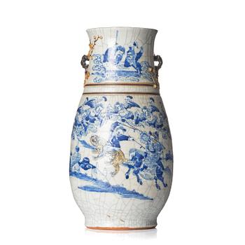 1077. An underglaze blue and enamelled vase, Qing dynasty, 19th century.