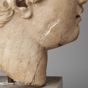 A marble portrait head of an athlet, Roman 150 AD or later ie until modern times.
