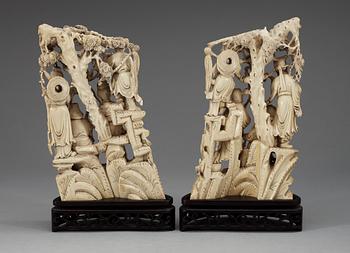 Two ivory carvings of of the eight Lohans, late Qing dynasty, early 20th Century.