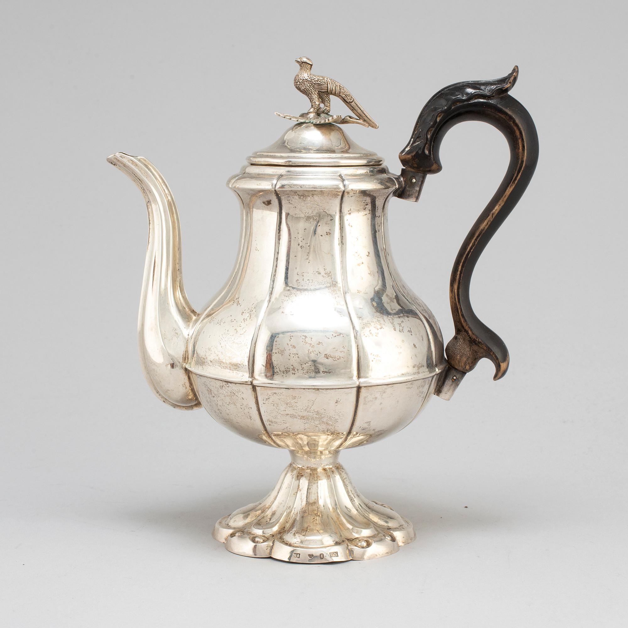 A Swedish 19th century silver coffee-pot, mark of Carl Nystrom, Stockholm 1848.