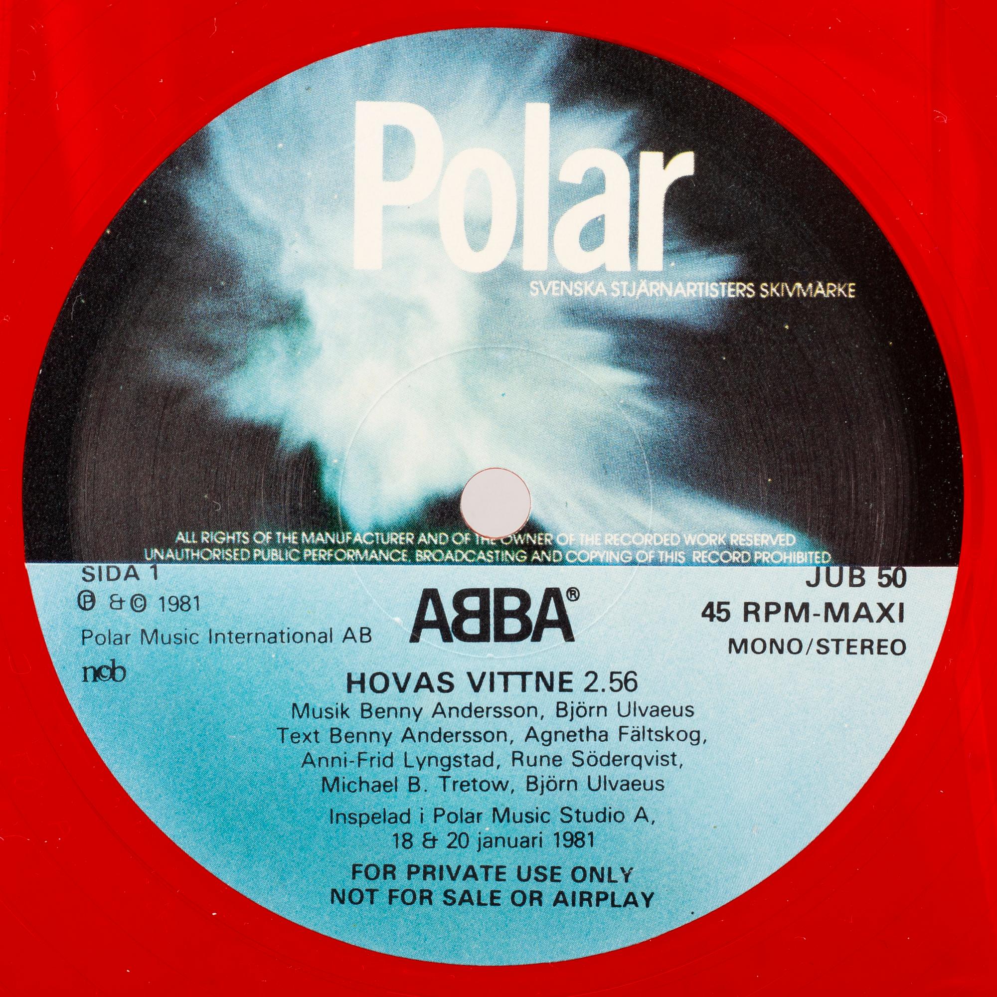 Vinylskiva, ABBA, "Hovas vittne", 1981.