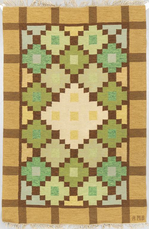 Anne-Marie Boberg, a carpet, flat weave, ca 201 x 134 cm, signed AMB.