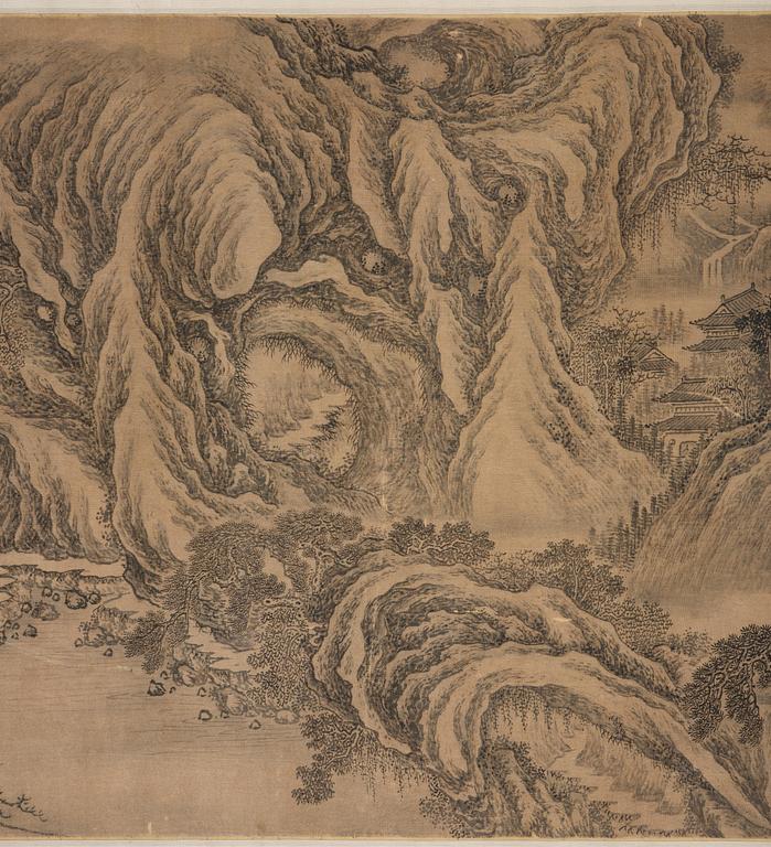 A Chinese scroll painting, attributed to Liu Du (17th century).