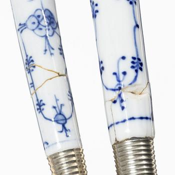 Bestickservisdelar, 37 st, silver samt porslin, "Musselmalet" och rostfritt stål,  bl.a. P. Hertz, Danmark 1926.