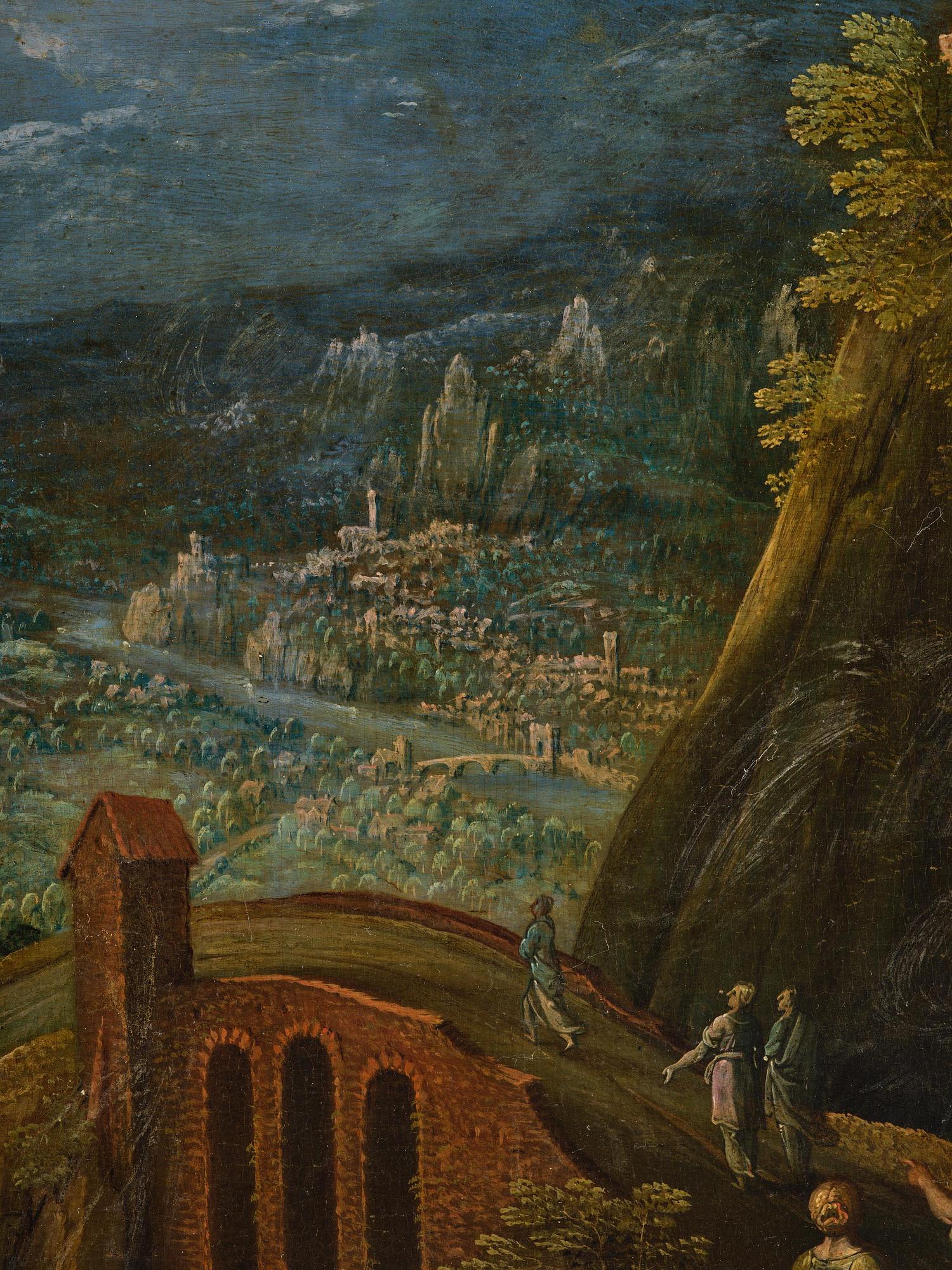 Tobias Verhaecht, Wide landscape with Herse and her maidservants discovered by Mercury on the way to the Temple of Minerva.