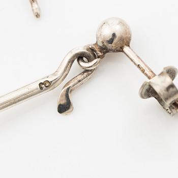 Vivianna Torun Bülow-Hübe, a pair of earrings, silver with green quartz, by Georg Jensen, Denmark.