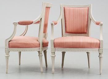 A pair of Gustavian 18th Century armchairs by J. Lindgren.