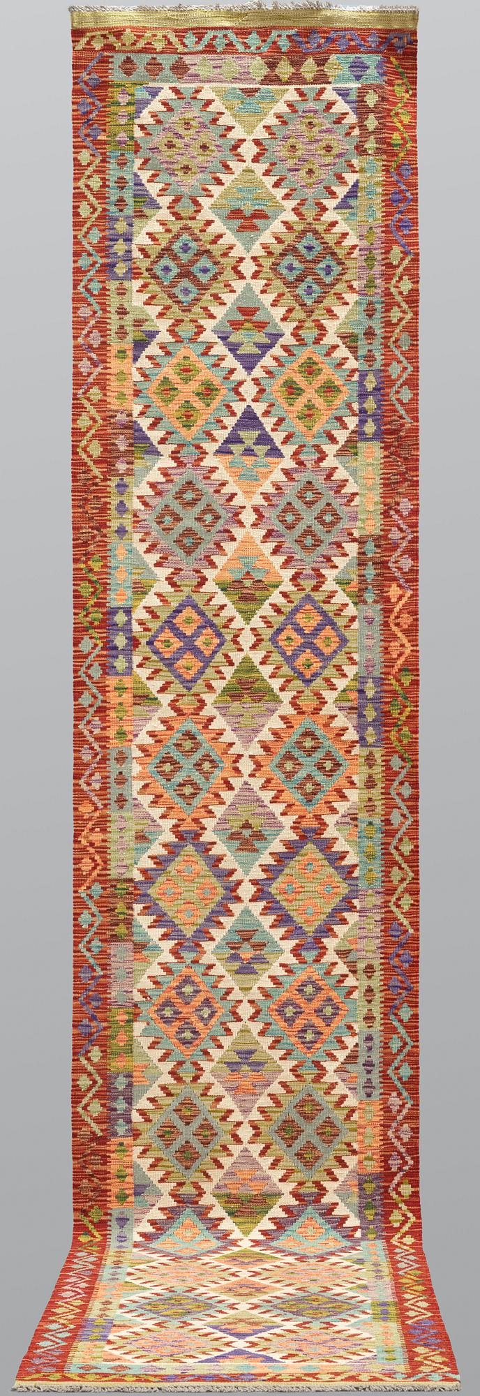 Gallery carpet, Kelim, approximately 410 x 82 cm.
