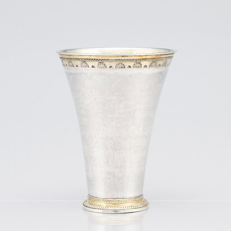 A Swedish 18th Century parcel-gilt silver beaker, mark of Henrik Nourin, Norrköping 1753.