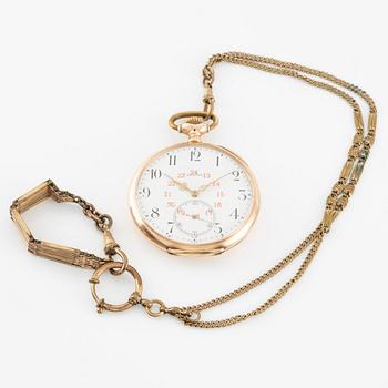 Zenith, Pocket watch, 14K gold with a chain in double, 51 mm.