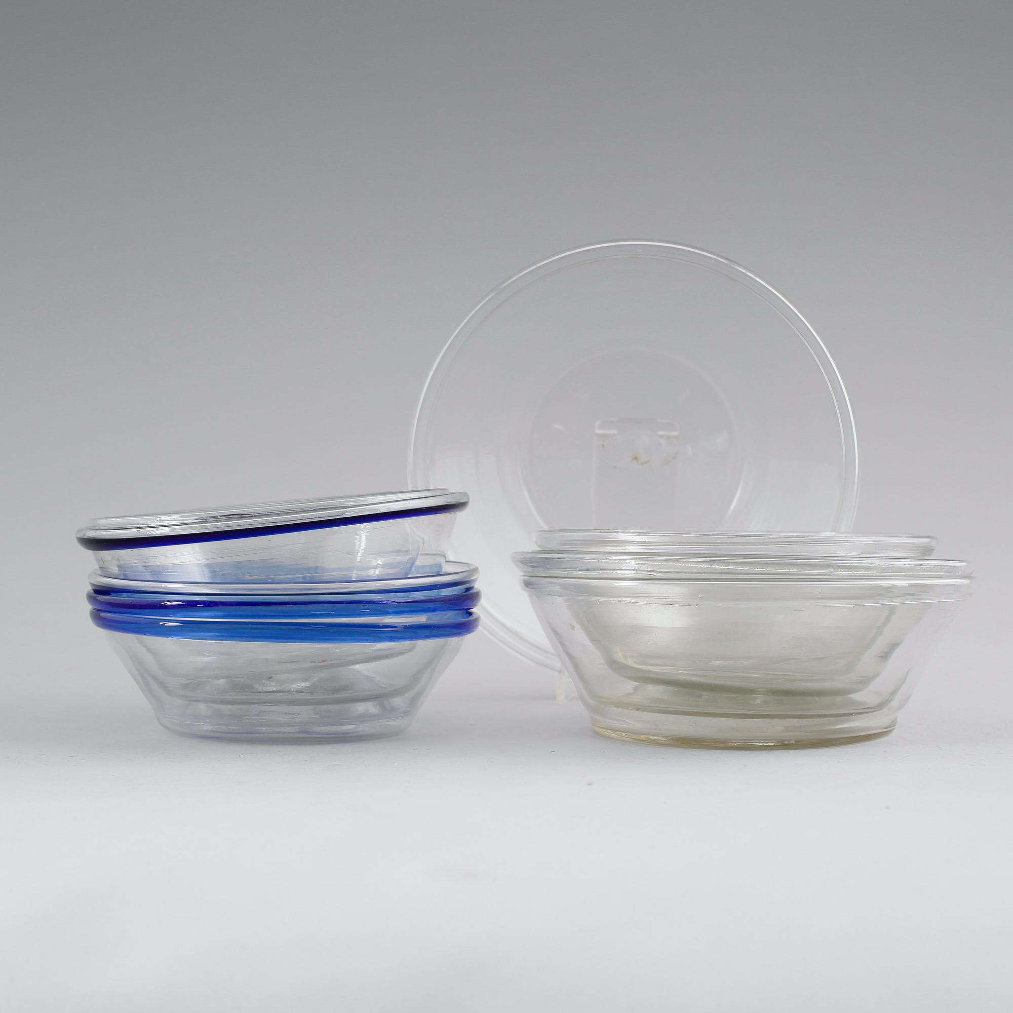 SKÅLAR, 11 st, glas, filbunkeskålar, 1800-tal.