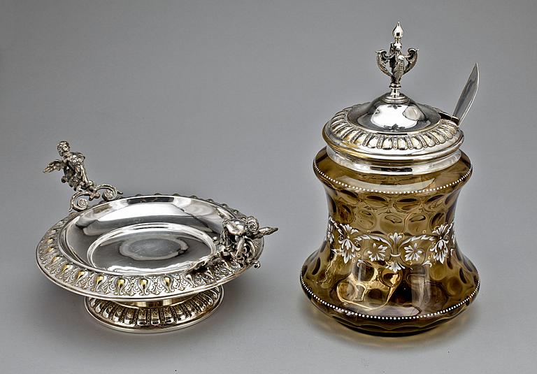 BÅLSKÅL, nysilver och glas, nyrenässans, 1800-talets slut.