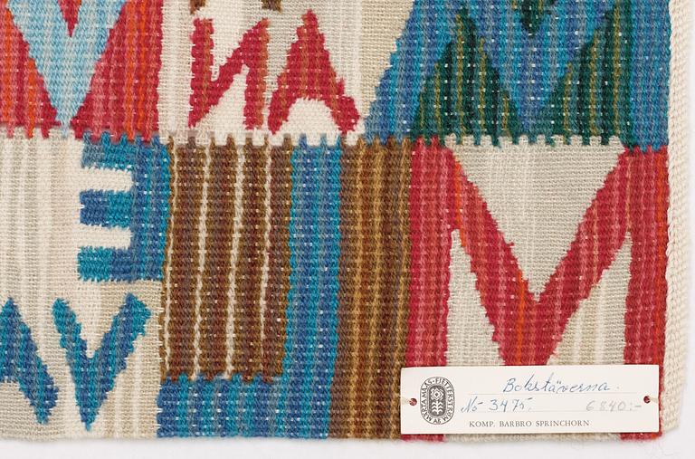 TEXTILE. "Bokstäverna". Tapestry variant (Gobelängvariant). 44 x 74 cm. Signed BS.