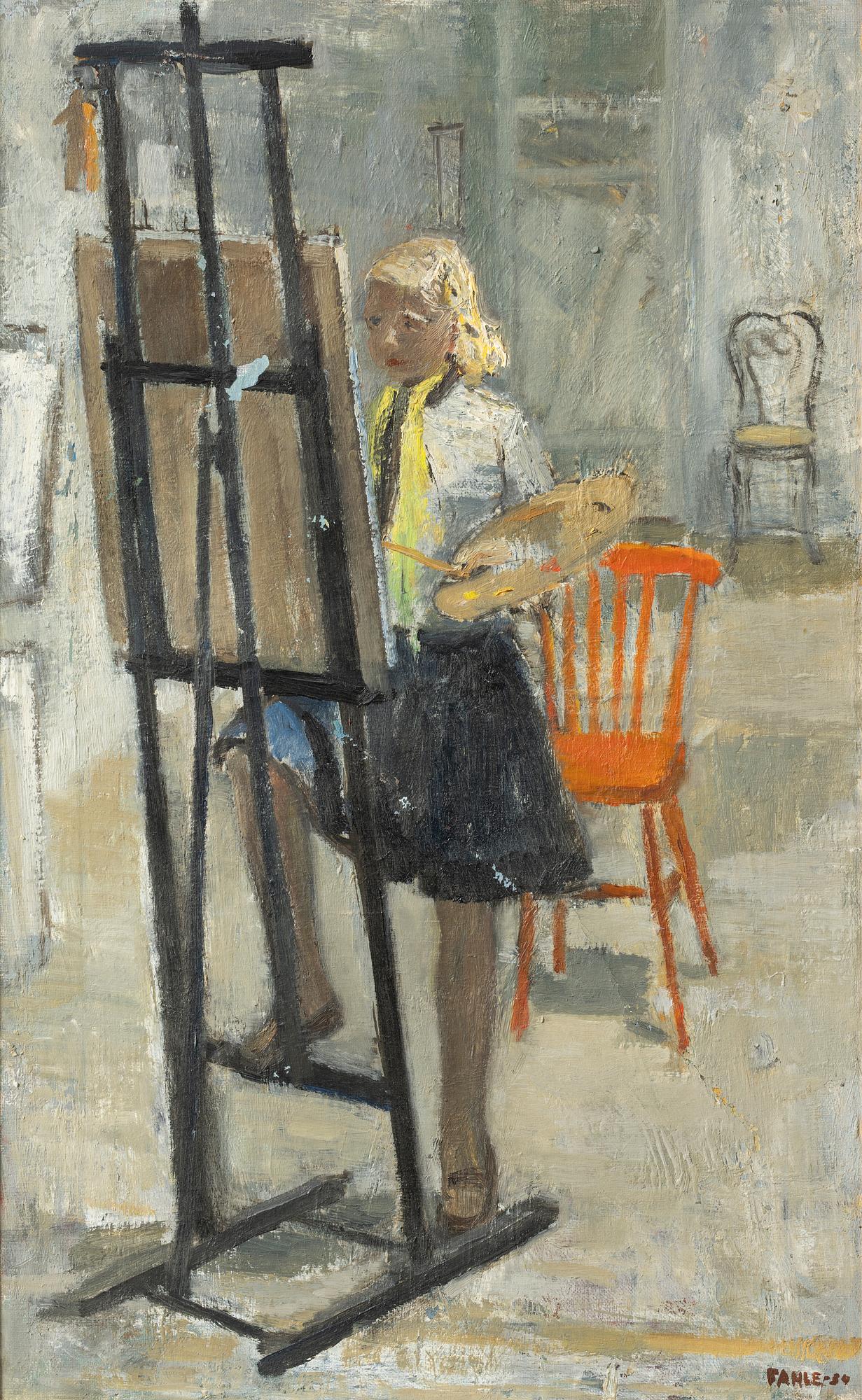 Gustaf Adolf Fahle, I ateljén.