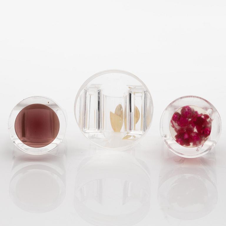 Siv Lagerström, three acrylic rings, 1970s.