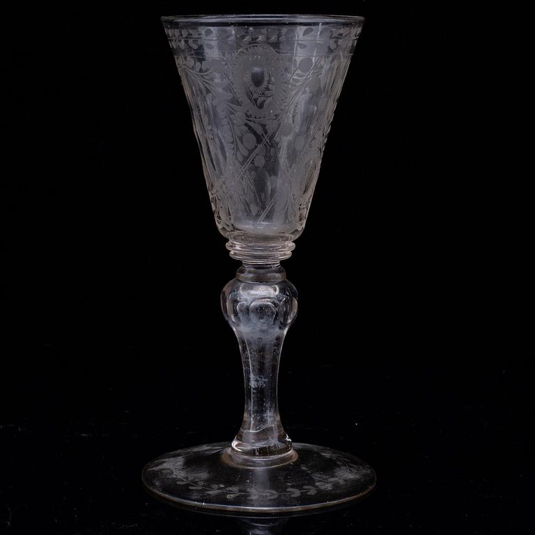 An 18th century wine glass, probably Bohemia.