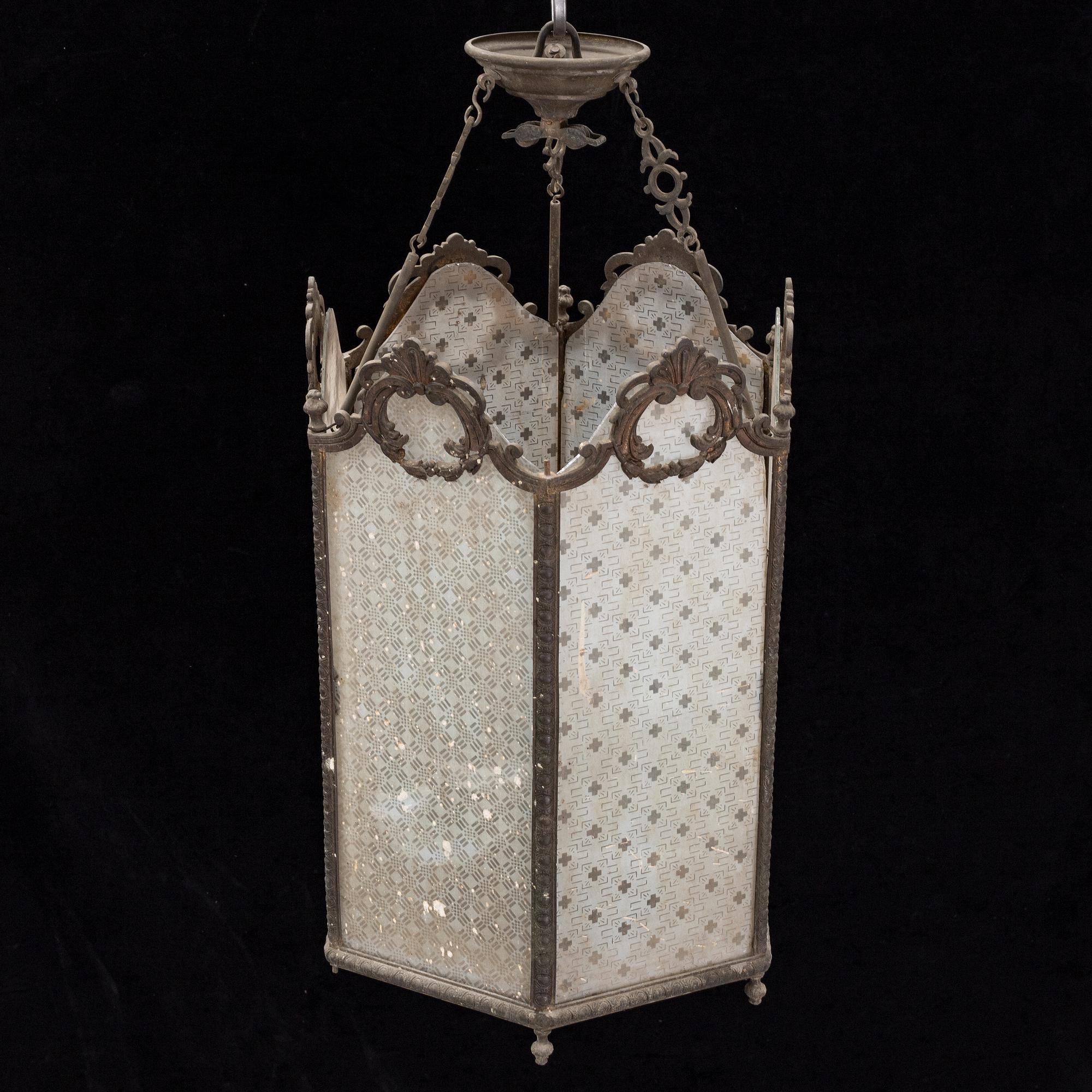 LYKTA, mässing och glas, 1800-tal.