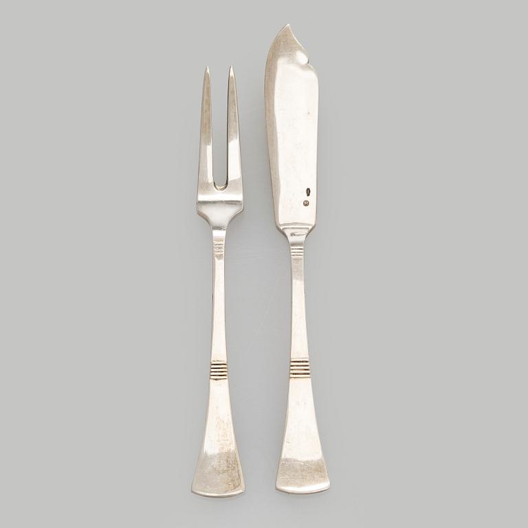 Serving platter, silver, Czechoslovakia, and twelve serving utensils, Alexander Sturm, Austria-Hungary, 1867-1941.