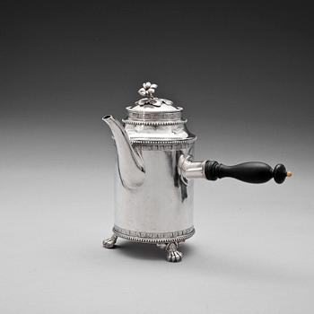 KAFFEKKANNA, silver, gustaviansk, Anders Fredrik Weise, Stockholm 1787. Vikt ca 580 gram.
