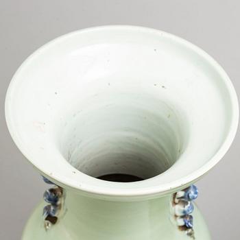 Two large blue and white celadon glazed vases, Qing dynasty, early 20th century.