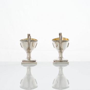 A pair of Swedish Gustavian parcel-gilt silver salt-cellars, mark of Johan Wilhelm Zimmerman, Stockholm 1791.