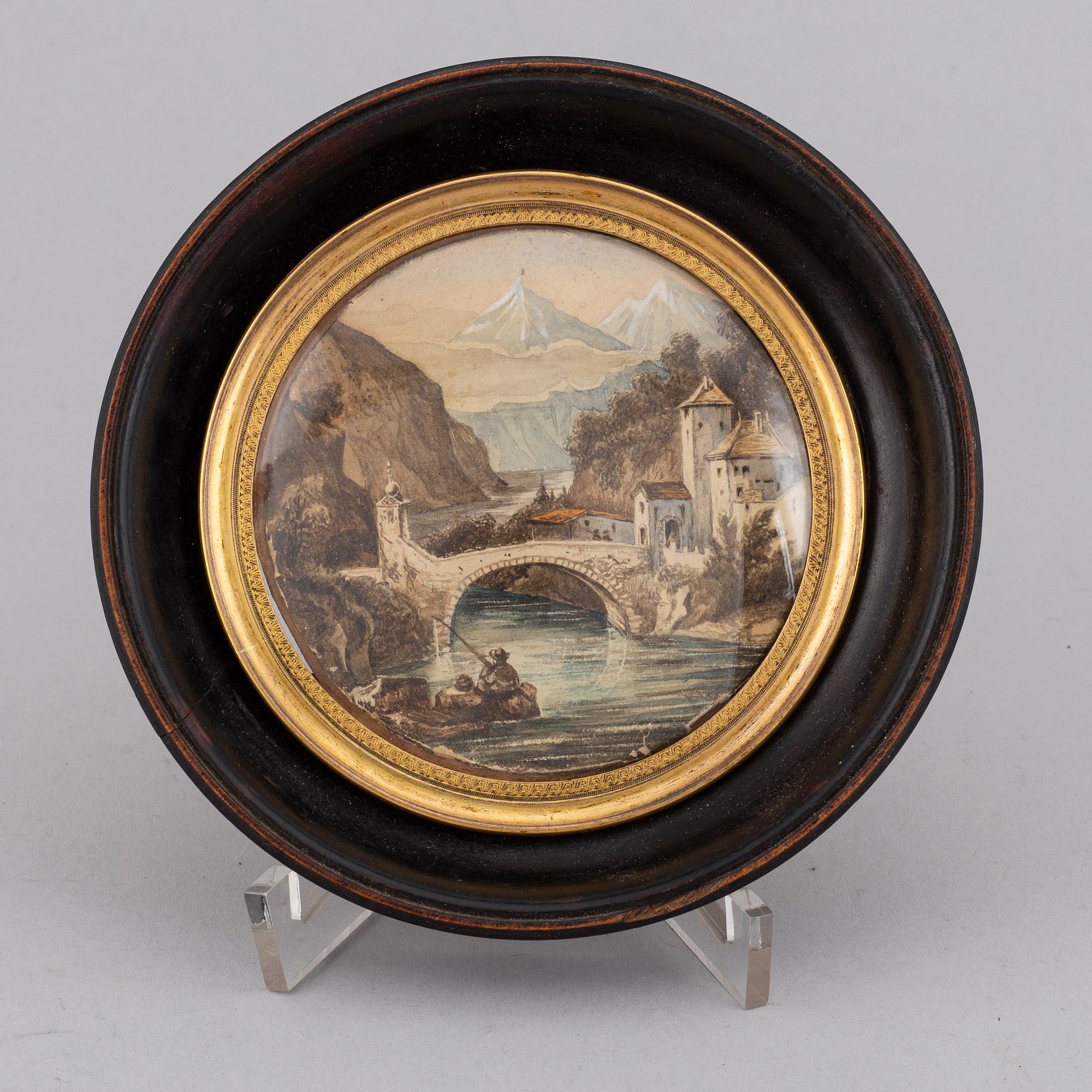 A miniature watercolor landscape, around 1900.
