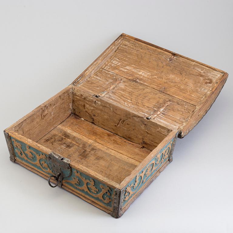 A SWEDISH WOODEN BOX, dated 1761.