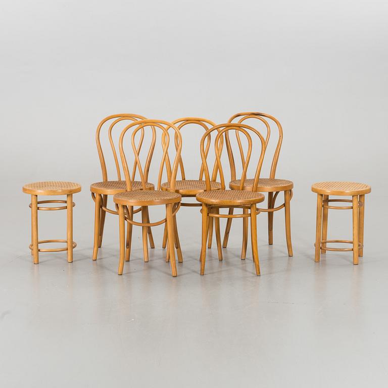 A SET OF 5 THONET STYLE CHAIRS AND 2 STOOLS, end of 20th century.