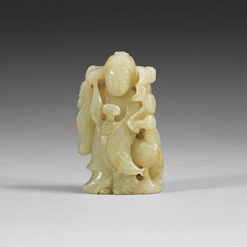 1393. A nephrite figurine of a lady with a duck, Qing Dynasty (1644-1912).