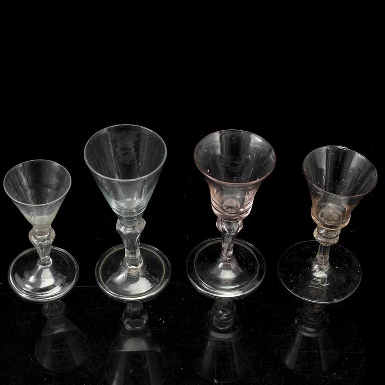 FOUR WINE GLASSES, late 18th century.