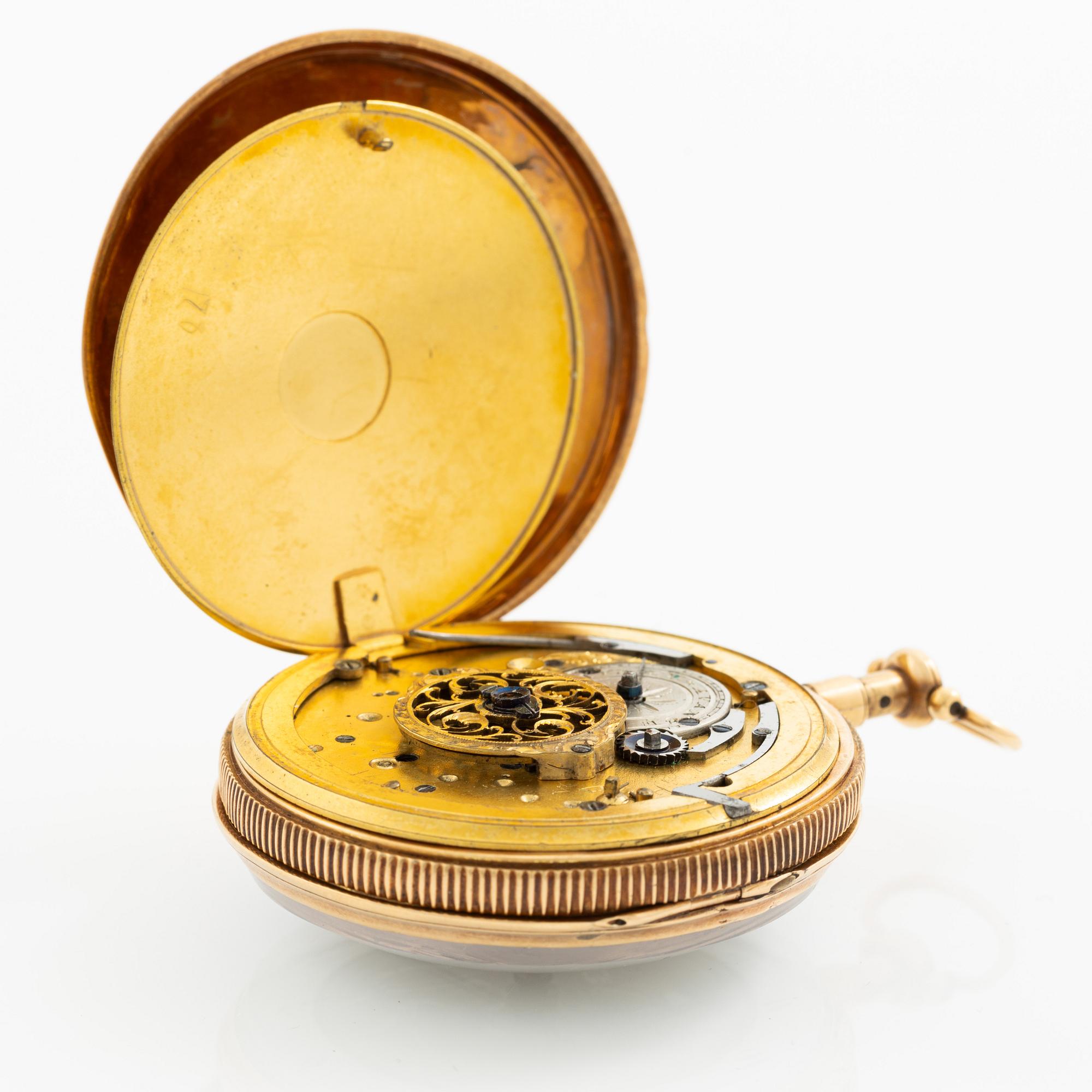 Pocket watch, skeletonised, with repeating mechanism, 18K gold, 52,5 mm.