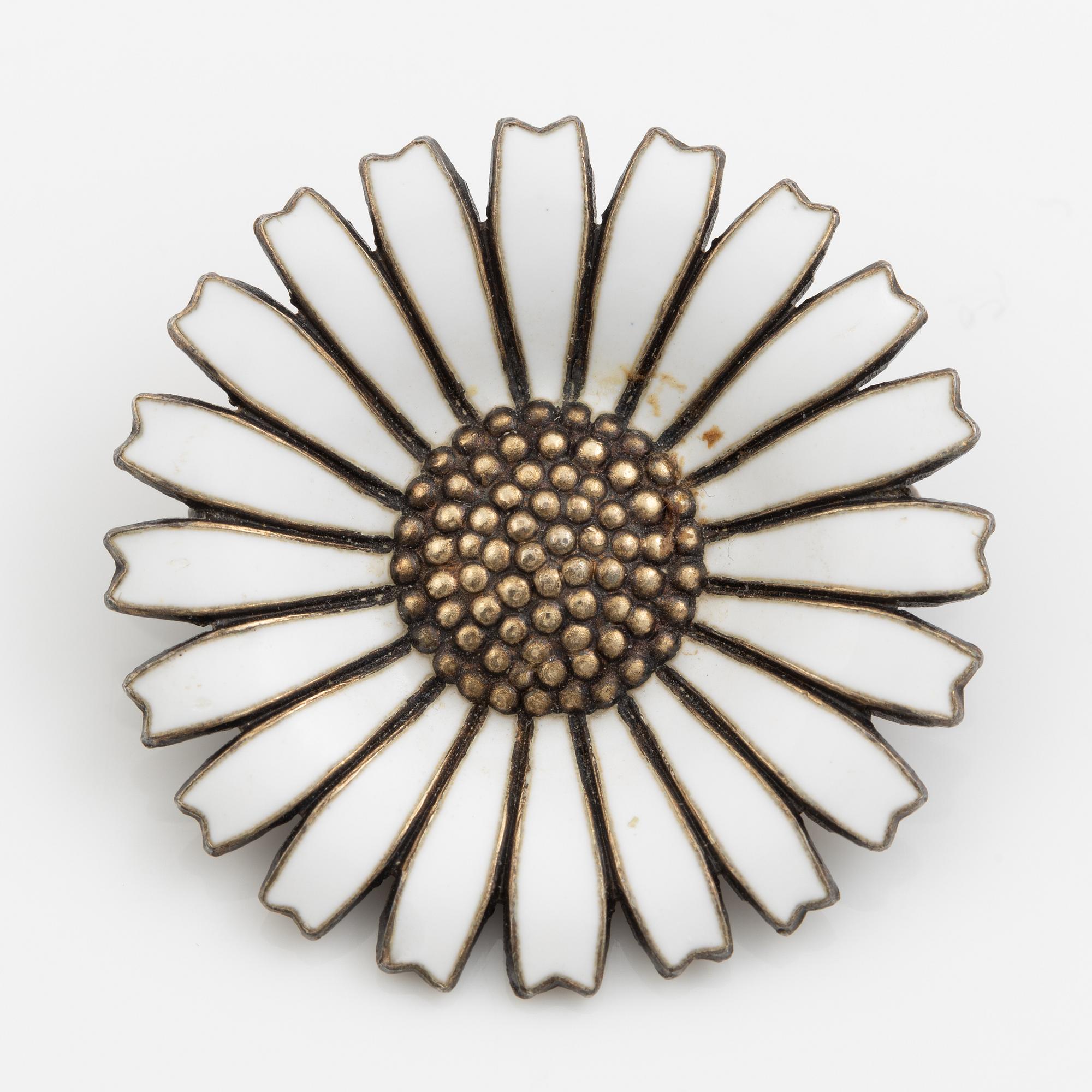 Brosch, förgyllt silver och emalj, "daisy", A. Michelsen, Danmark.