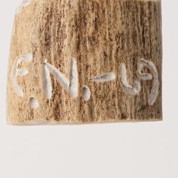 Erik Norberg, figurines, 3 pcs, reindeer antler, signed EN and dated -63, -67, and -69 respectively.