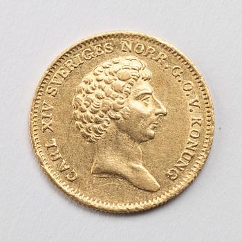 A gold 1 ducat coin Karl XIV Johan of Sweden, 1832.