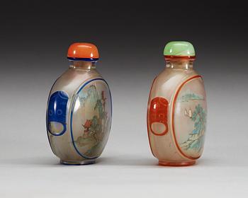 Two inside-painted glass snuff bottles, unsigned.