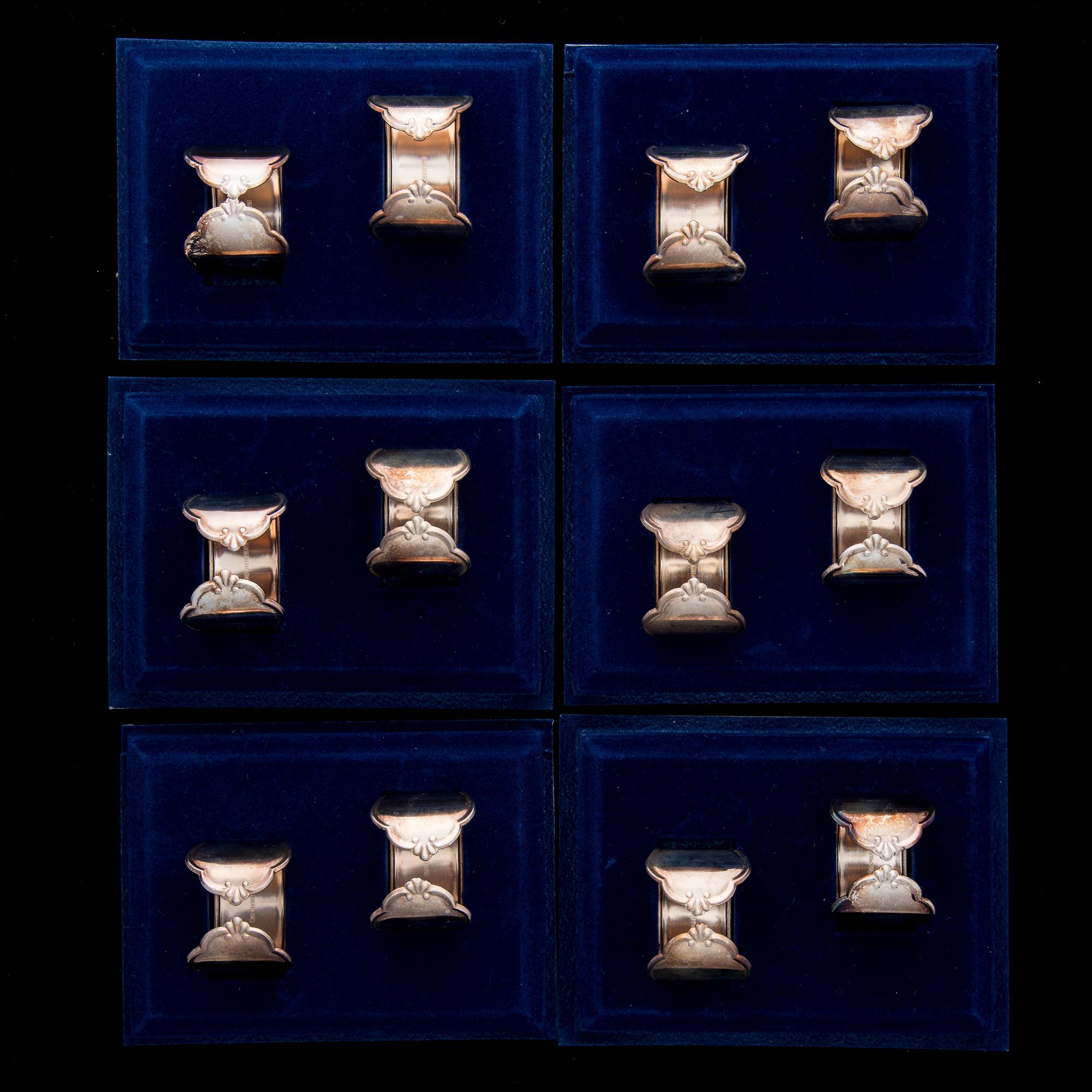 BESTICKUPPSÄTTNING, 24+12 kpl, samt SERVETTRINGAR, 12 st, silver, "Chippendale", Finland 1962 samt 1990-tal.