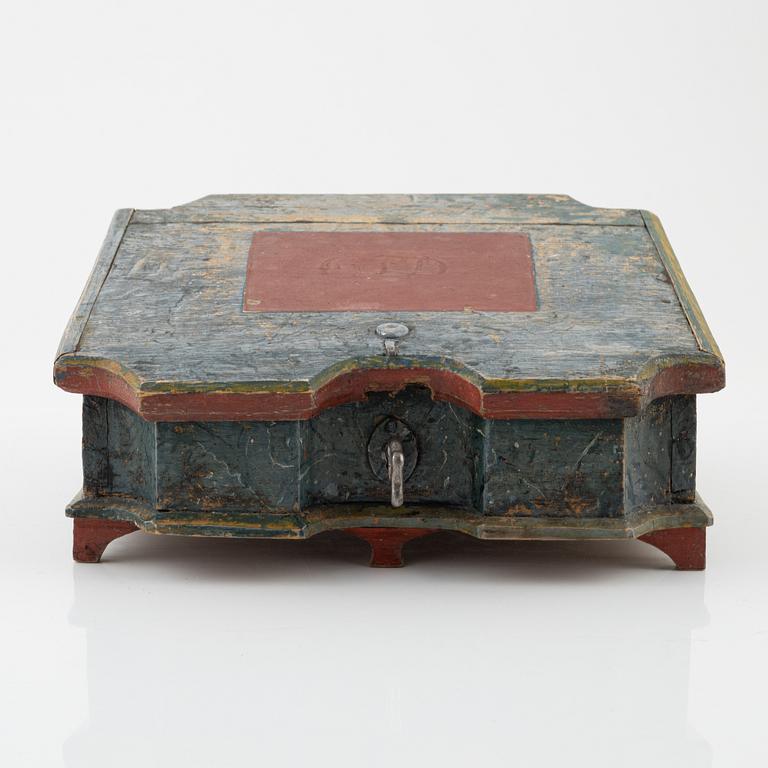 A painted writing box, circa 1800.