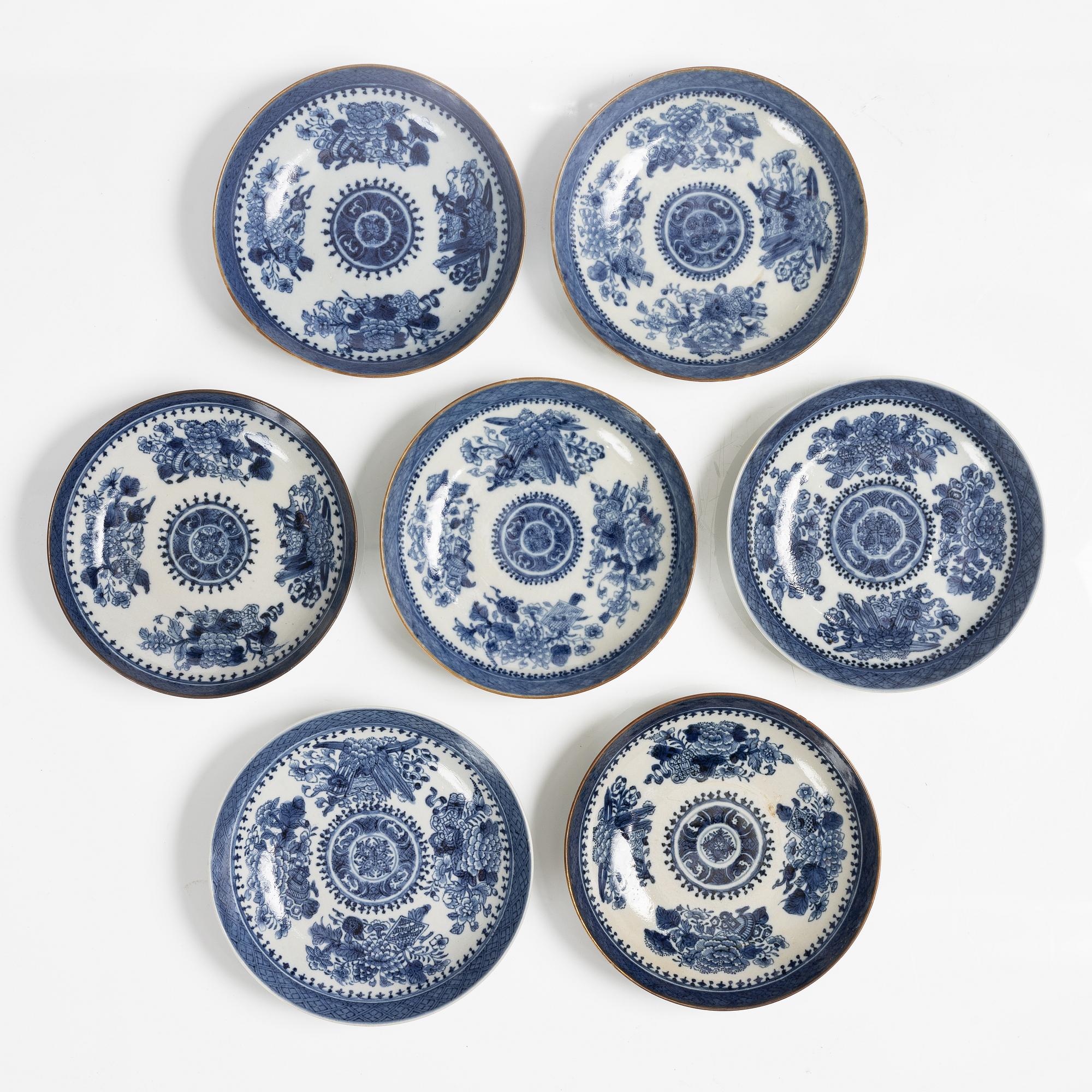 Tefat, 7 st, kompaniporslin, Kina, Qingdynastin, Jiaqing (1796-1820).