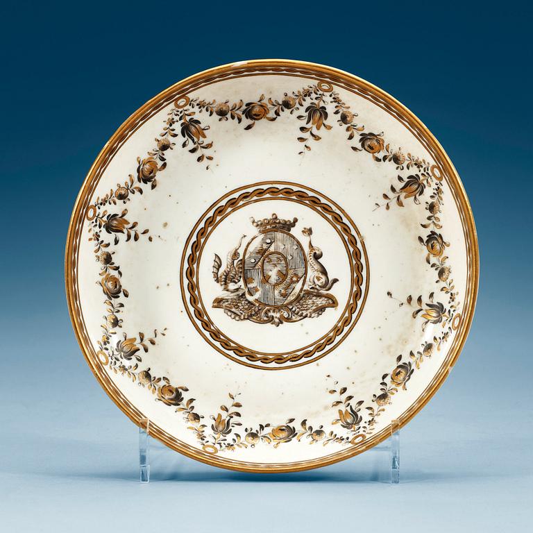 A Swedish Marieberg Armorial soft paste dish, dated 1781.