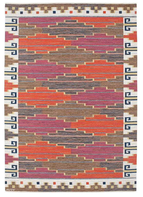 CARPET. "Bruna heden". Flat weave. 262 x 182,5 cm. Signed AB MMF.