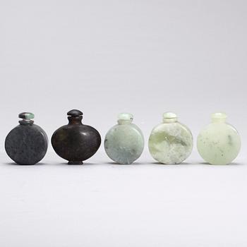 SNUSFLASKOR, 5 st, serpentinsten, 1900-talets slut.