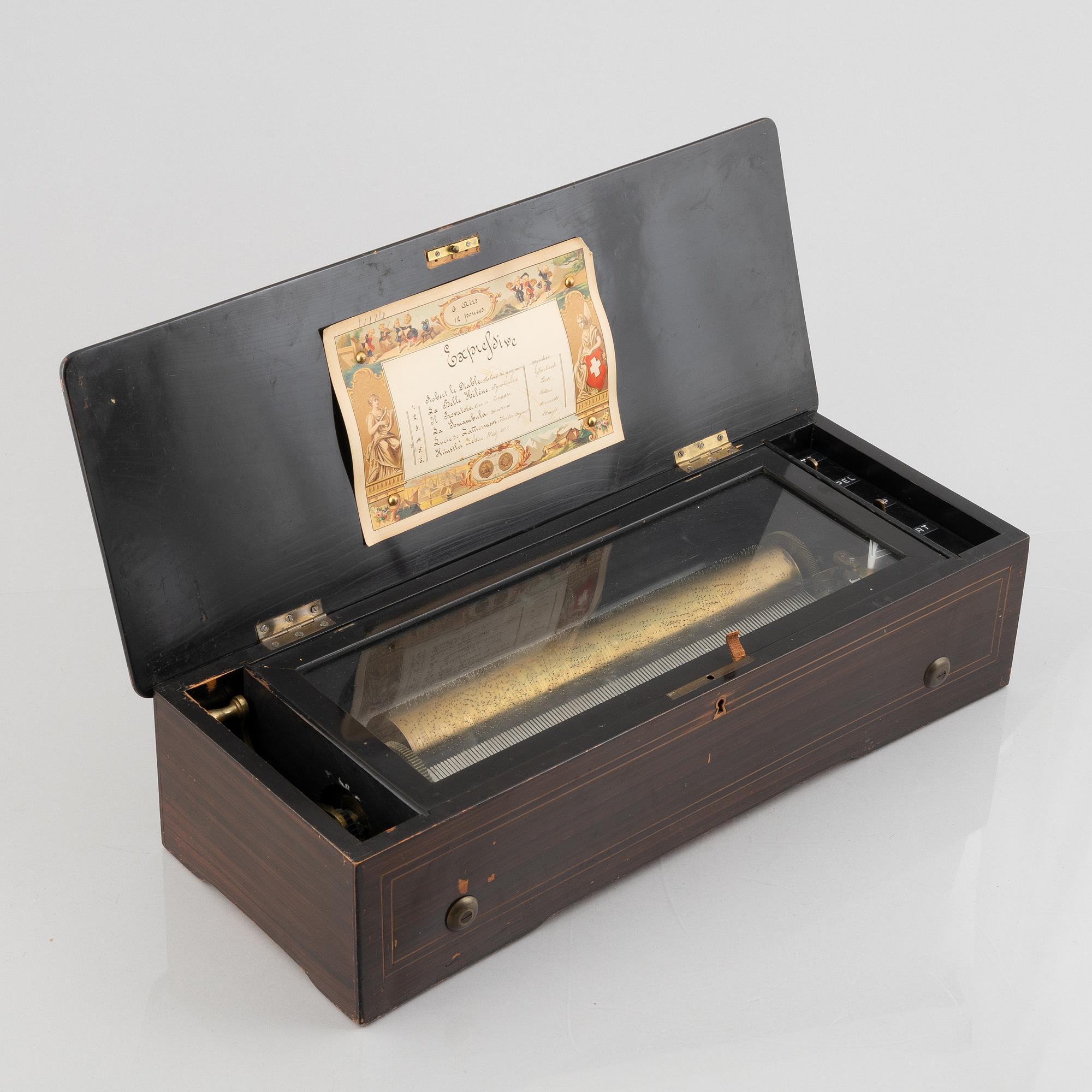 A cylinder music box, Switzerland, late 19th century.