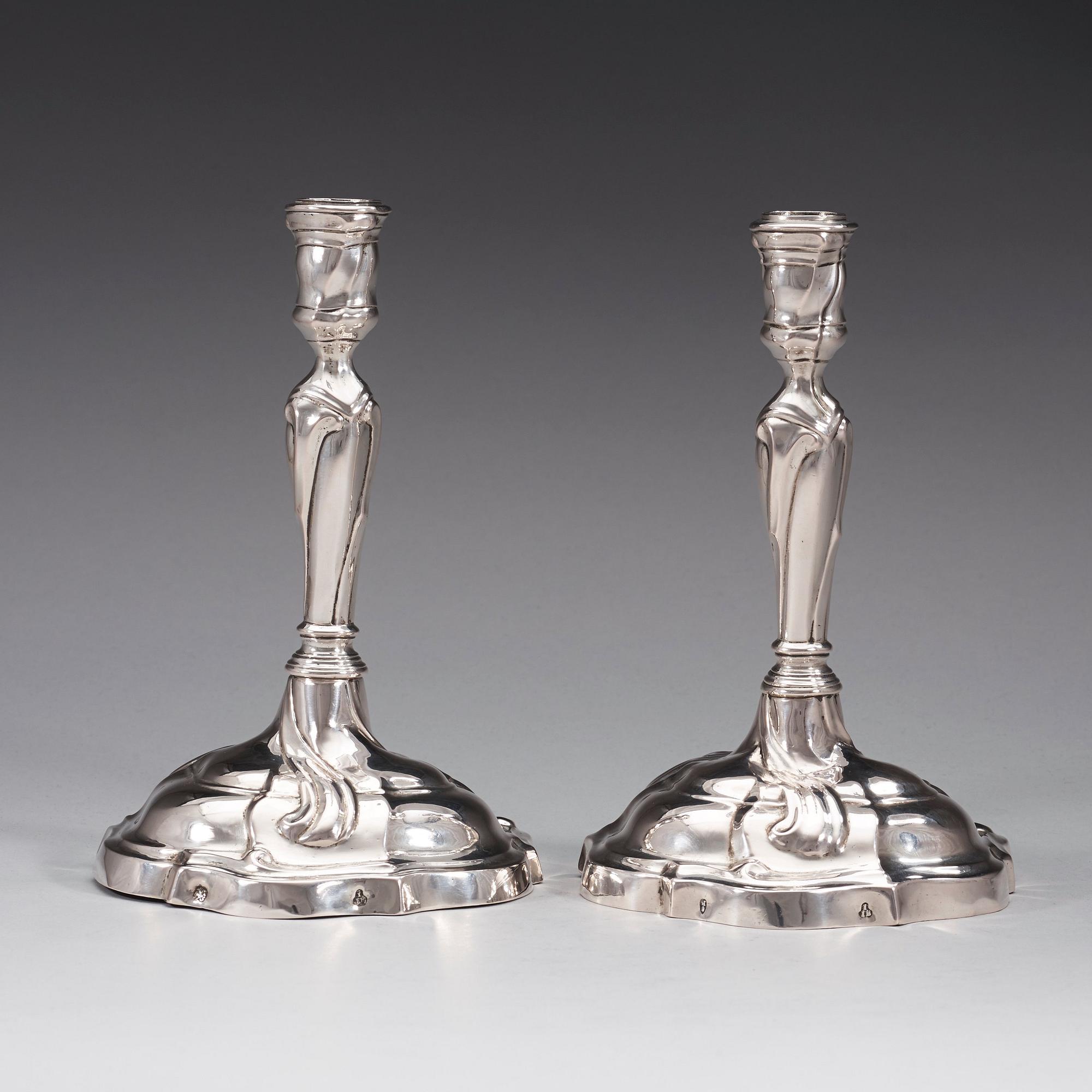 A pair of German silver candlesticks, marks possibly of Johann Jacob V Baur, Augsburg 1765-1767.
