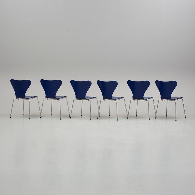 ARNE JACOBSEN, stolar, "Sjuan", 6 stycken, Fritz Hansen, 1900/2000-tal.